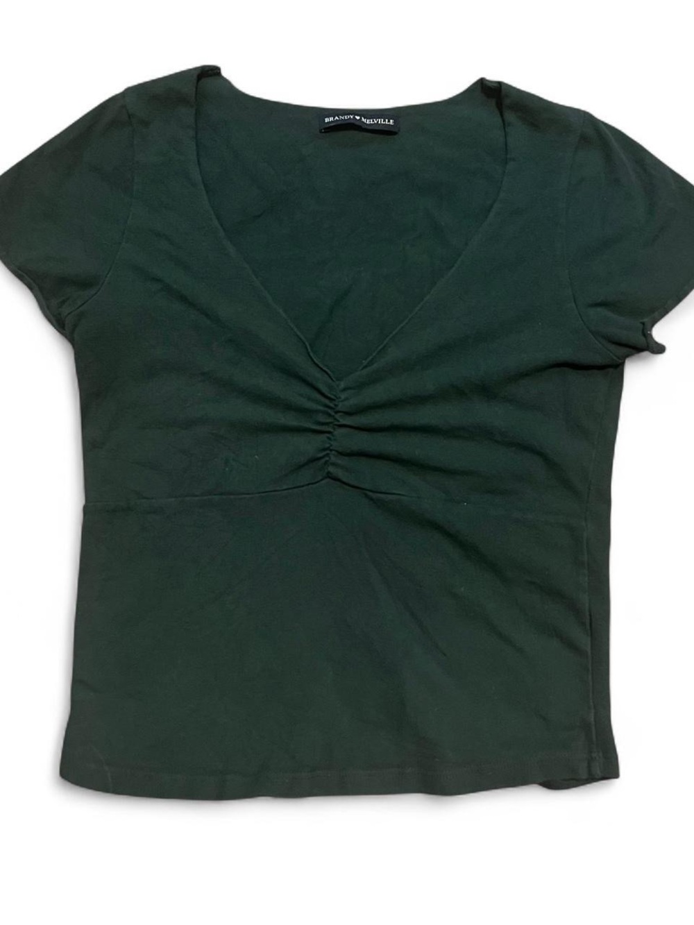 Brandy Melville Forest Green Ruched V-Neck Short Sleeve Tee